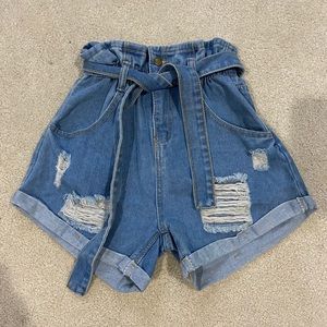 Tie high waisted jean shorts